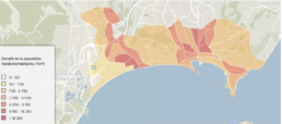 Carte de chaleur des densités de population résidente de Cannes